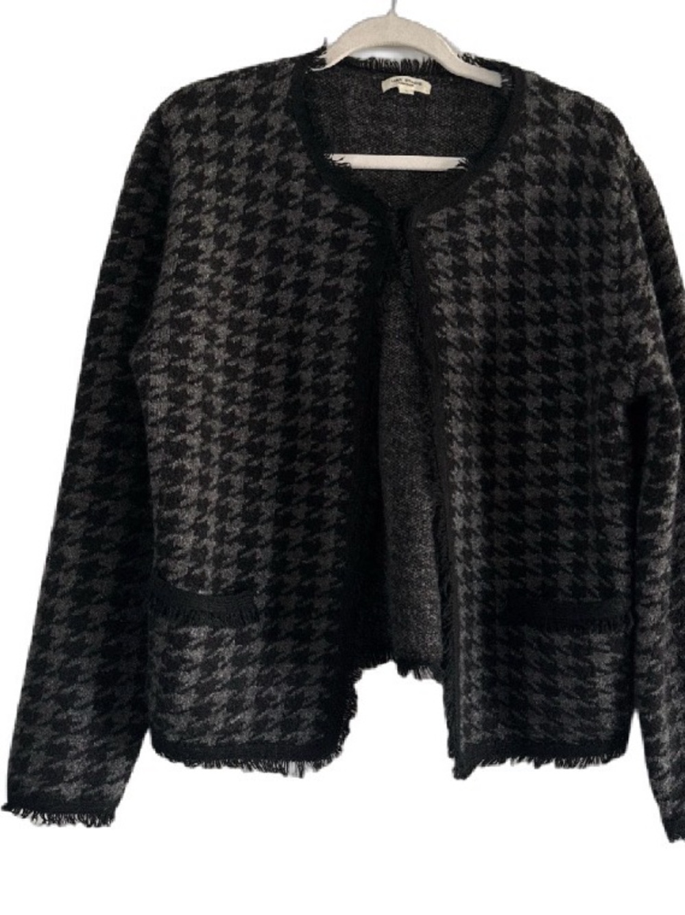 Max Studio Black & Gray Houndstooth Open Front Cardigan